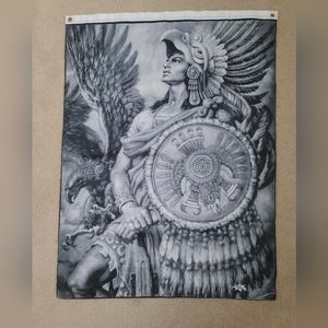 Aztec Warrior Banner / Excellent condition! Black & white